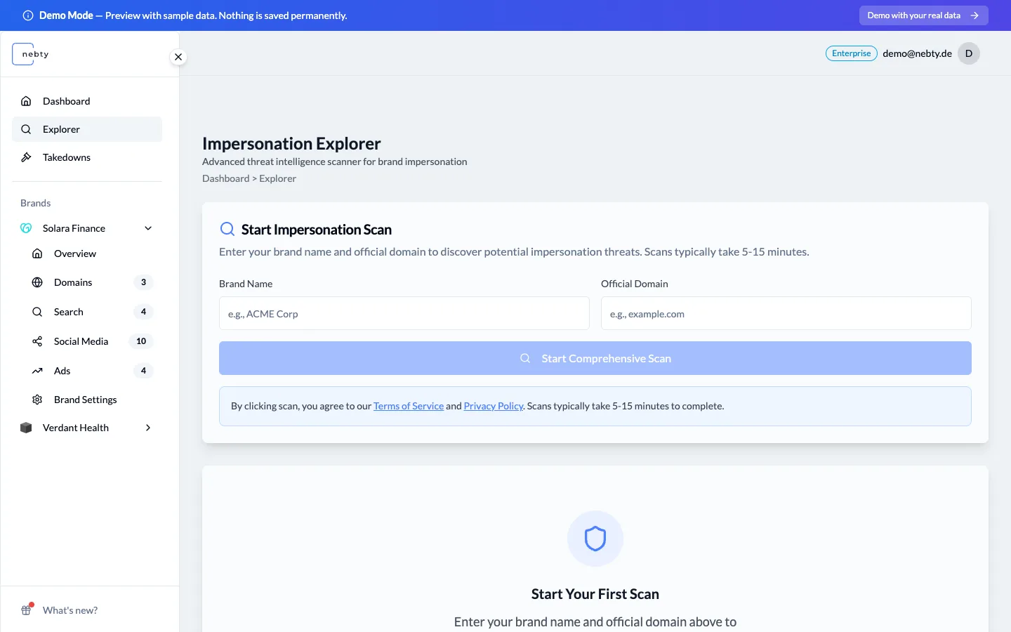 The public Impersonation Explorer with a domain input field